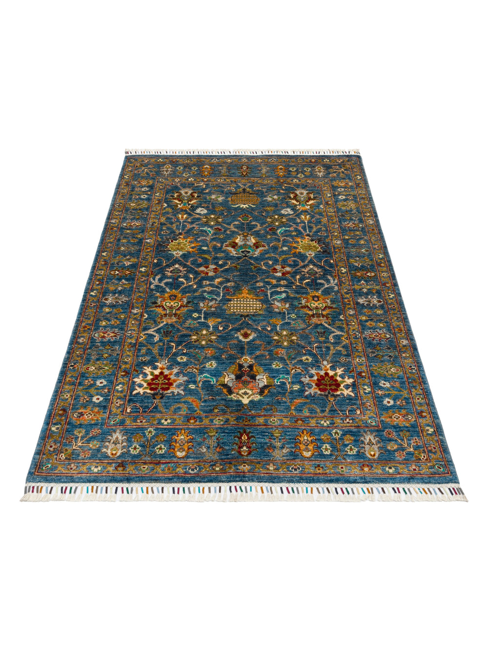 El dokuma Afgan halı petrol mavisi bitkisel desen 128x170 cm