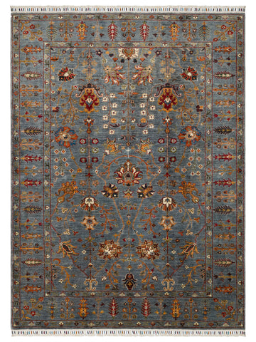 El dokuma Afgan halı mavi gri bitkisel desen 178x237 cm