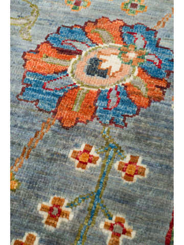 El dokuma Afgan halı mavi gri bitkisel desen 178x237 cm