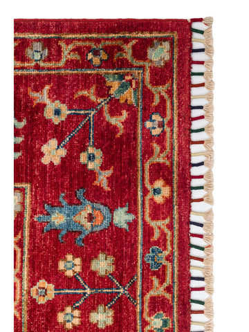 El dokuma Afgan halı kırmızı bitkisel desen 179 x 243 cm detay