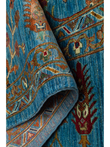 El dokuma Afgan halı petrol mavisi detay 271x379 cm