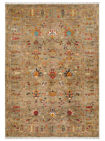 El dokuma Afgan halı taba bej Şah Abbas palmet rozet kuşbakışı 211x298 cm
