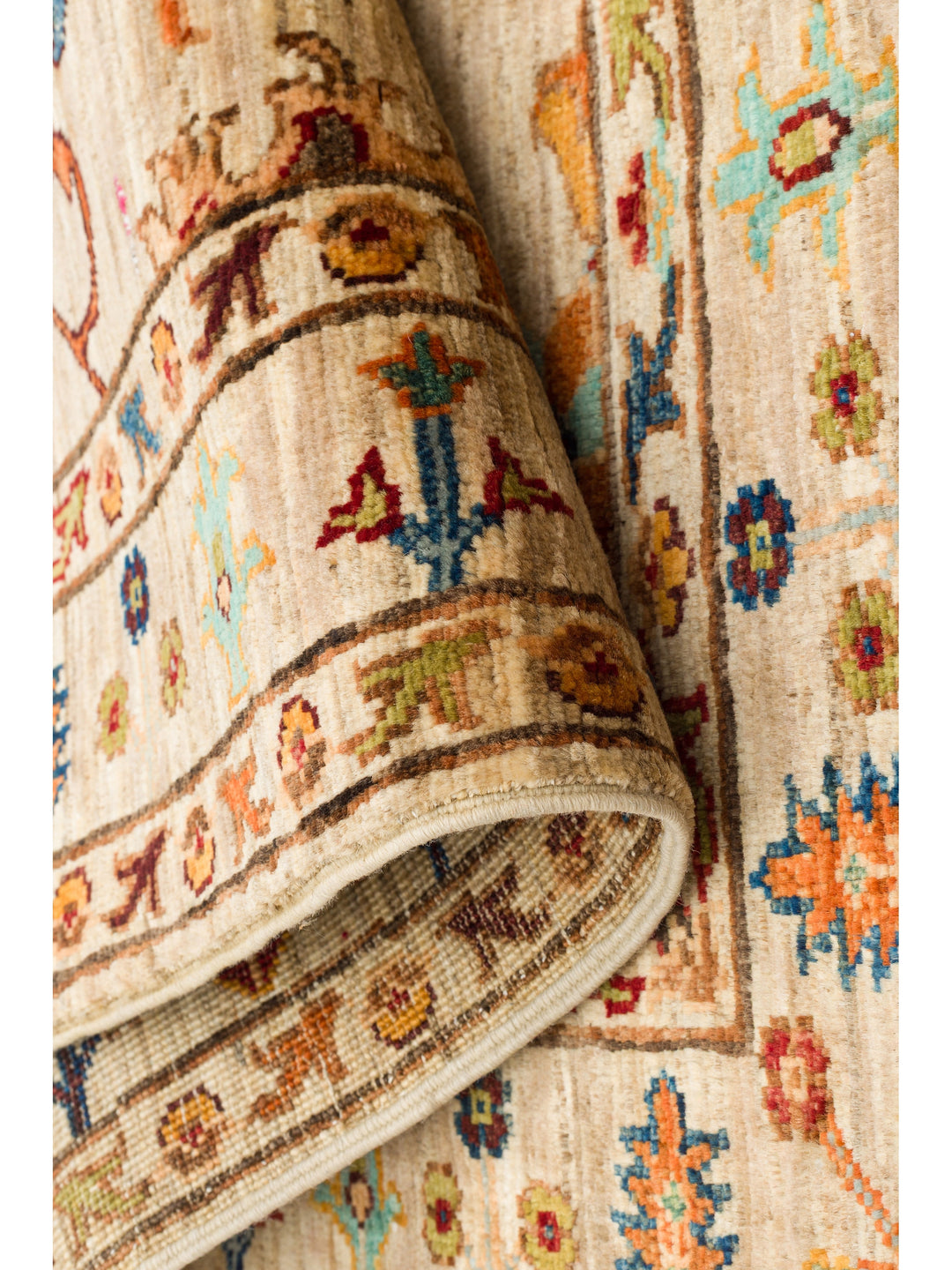 El dokuma Afgan halı krem bitkisel desen 85x120 cm