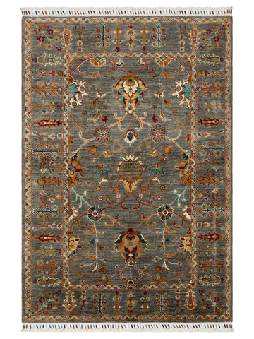 El dokuma Afgan halı gri bitkisel desen 122x177 cm
