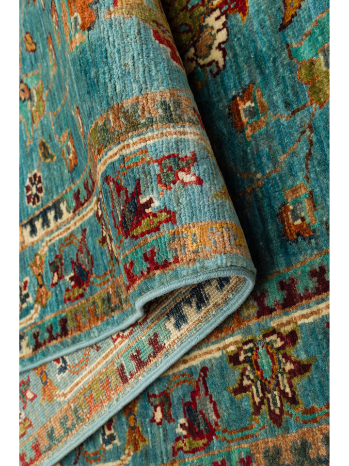 El dokuma Afgan halı petrol mavisi bitkisel desen 85x271 cm