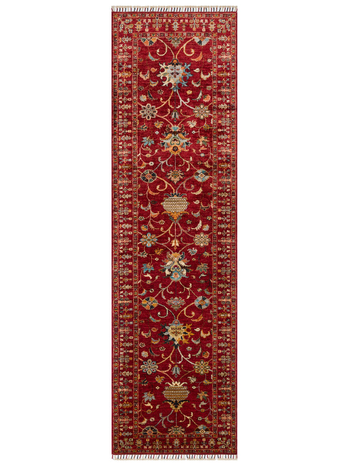 El dokuma Afgan halı kırmızı bitkisel desen 84x289 cm