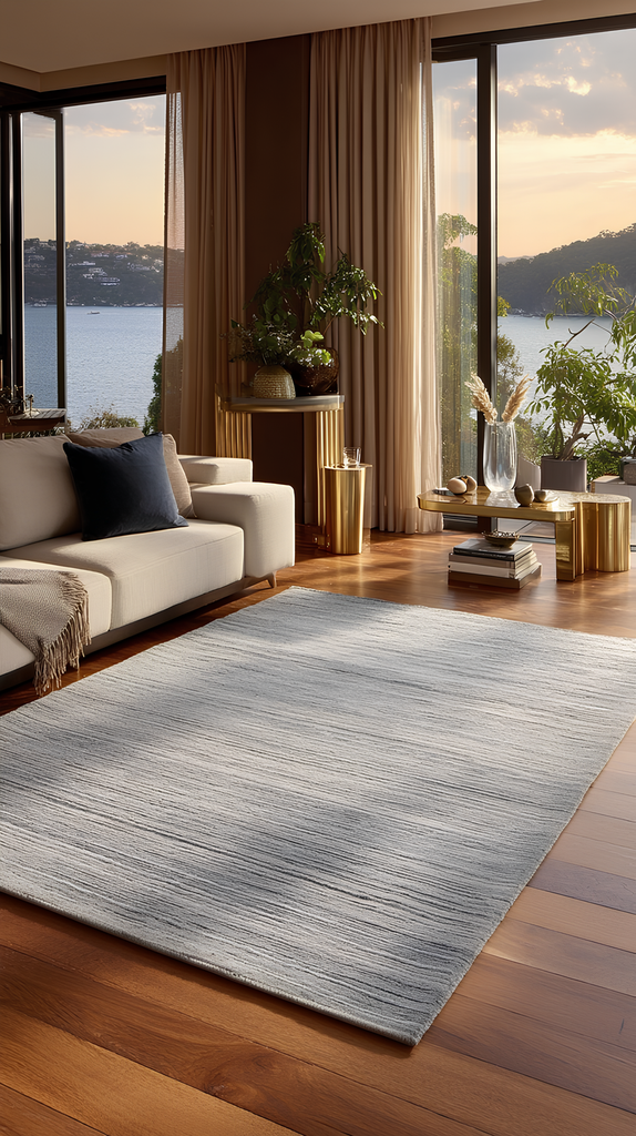 Amore Series 100% Natural Banana Silk Viscose and Wool Blend Living Room Hand Woven Carpet GREY