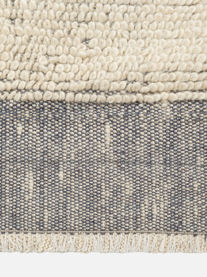 Casablanca %100 Yün El Emeği ile Üretilen Bukle Halı IVORY DENIM saçak detayı