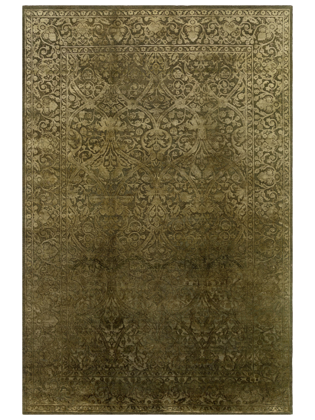 El dokuma Hindistan Jaipur halı Yanık Zeytin 196x297 cm kuşbakışı üstten görünüm