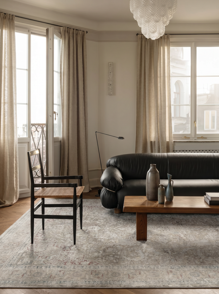 Golden Serisi Yumuşak Dokulu Vintage Esintilere Sahip Sık Dokuma Salon Halısı 02 GREY