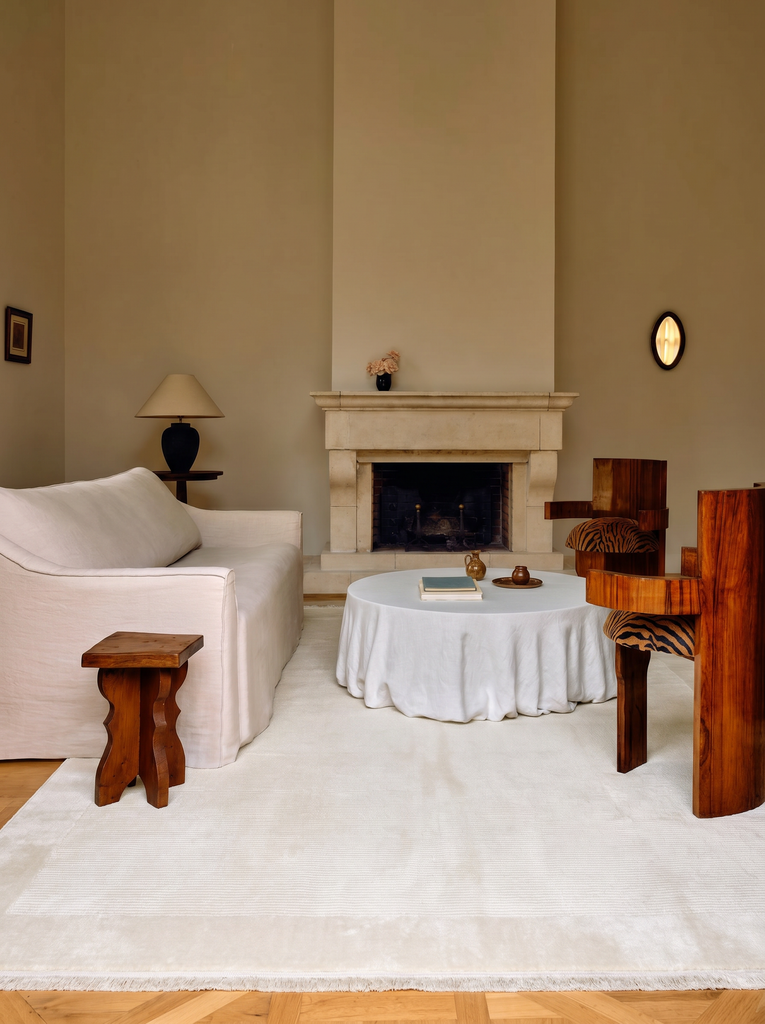 Montenegro Viskose-Mischung Schlichtes Muster Dicht Gewebter Wohnzimmer Flur Moderner Teppich 02 CREAM