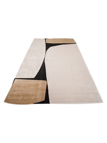 Alfombra de Salón Moderna Monza Art 09 CREAM GOLD BLACK con Diseño Geométrico, Alta Calidad y Tejido Denso Brillante
