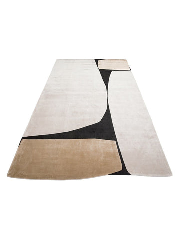 Alfombra de Salón Moderna Monza Art 09 CREAM GOLD BLACK con Diseño Geométrico, Alta Calidad y Tejido Denso Brillante