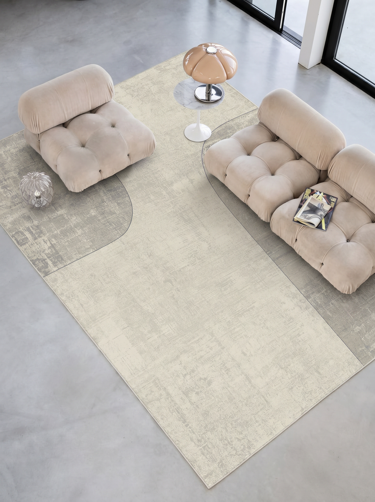 Monza Geometrik Desenli Yüksek Kalite Sık Dokuma Parlak Modern Salon Halısı 01 CREAM GREY