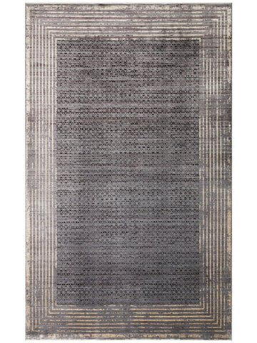 Mumbai Serisi Art Deco Desenli Yüksek Kalite Sık Dokuma Parlak Salon Halısı 01 ANTRASIT GOLD - Carpetdocia
