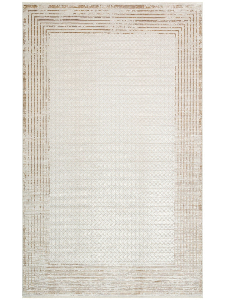 Mumbai Serisi Art Deco Desenli Yüksek Kalite Sık Dokuma Parlak Salon Halısı 01 CREAM GOLD - Carpetdocia