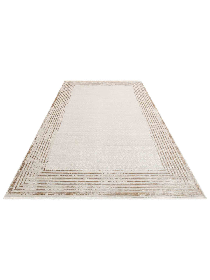 Mumbai Serisi Art Deco Desenli Yüksek Kalite Sık Dokuma Parlak Salon Halısı 01 CREAM GOLD - Carpetdocia