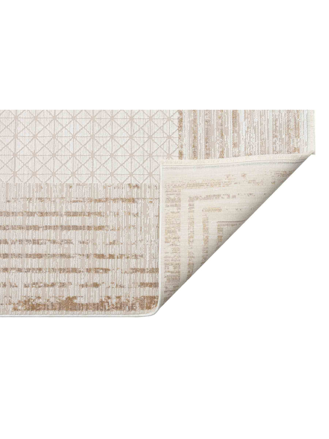 Mumbai Serisi Art Deco Desenli Yüksek Kalite Sık Dokuma Parlak Salon Halısı 01 CREAM GOLD - Carpetdocia