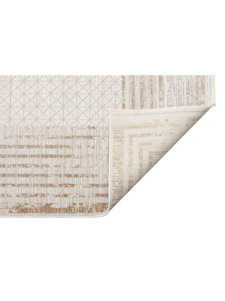 Mumbai Serisi Art Deco Desenli Yüksek Kalite Sık Dokuma Parlak Salon Halısı 01 CREAM GOLD - Carpetdocia
