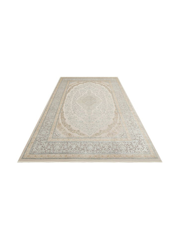 Mumbai Serisi Klasik Desenli Yüksek Kalite Sık Dokuma Parlak Salon Halısı 08 CREAM GREY - Carpetdocia