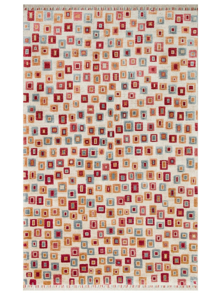Oushak Carnaval 100% Natural Easy to Clean Handmade TENCEL™ Modern Uşak Carpet 21 BEIGE MULTY