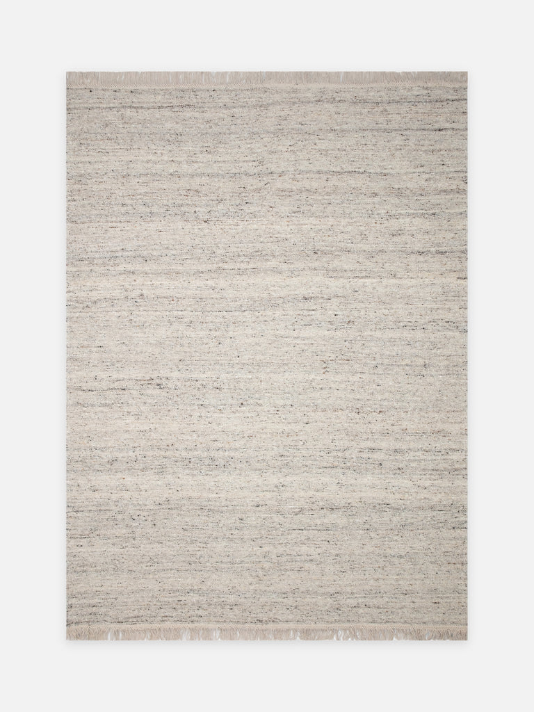 Cordoba Serisi Yeni Zelanda Yünü ve Pamuk Saçaklı Oturma Odası Salon Modern El Dokuma Kilim 08 CREAM GREY