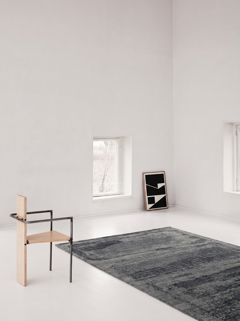 Palette Serisi %100 Naturel Yün Viskon Pamuk El Dokuma İskandinav Salon Oturma Odası Halı BLACK