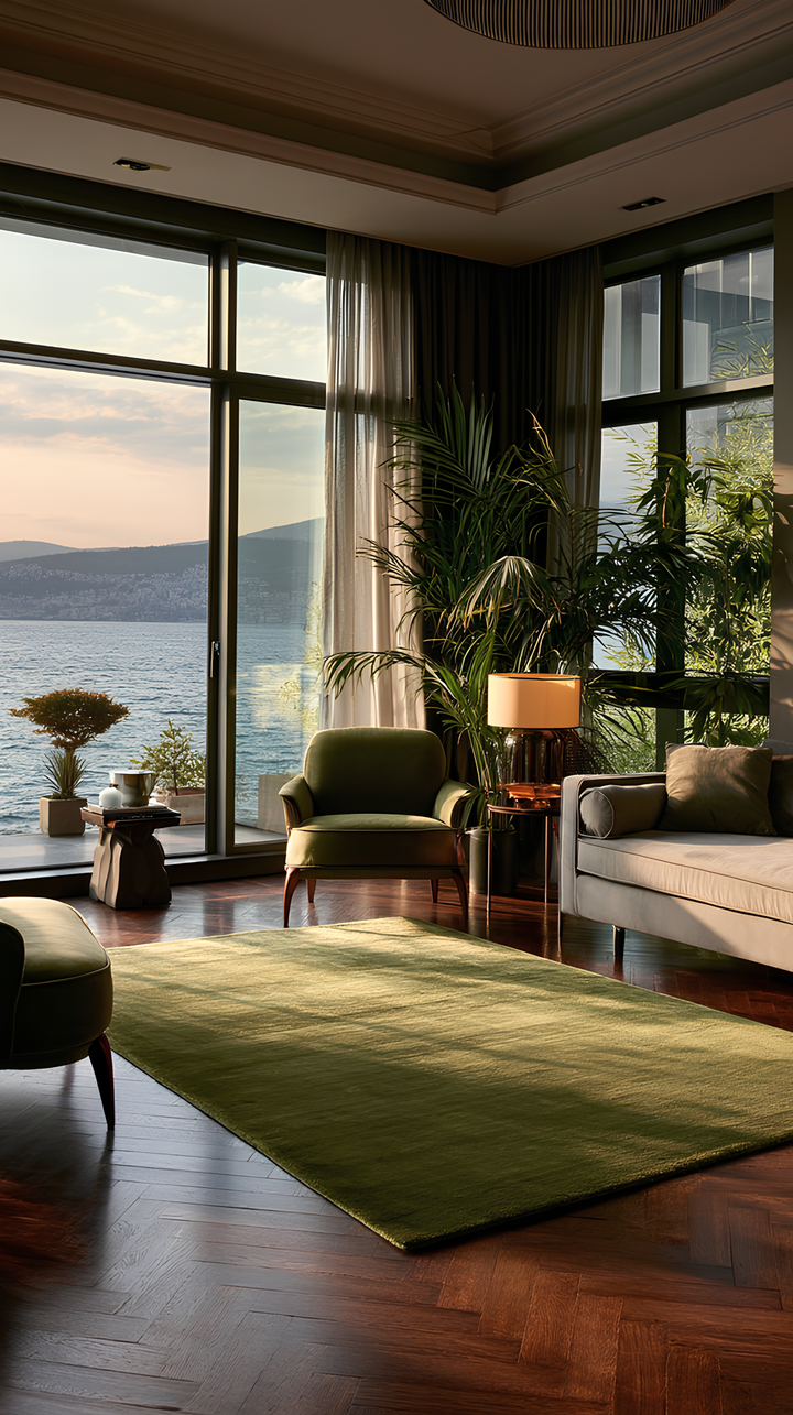 Queen Serisi %100 Naturel Viskon Parlak Modern El Emeğiyle Üretilen Salon Oturma Odası Halı MOSS