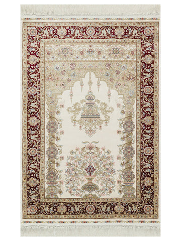 Topkapı Seccade Klasik Desenli Yüksek Kalite Özel Işıltılı Hediyelik Çeyizlik Namazlık 01CREAMRED - Carpetdocia