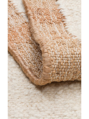Urumchi %100 Naturel Yün Jüt Karışımı Oturma Odası Salon Koridor Mutfak El Dokuma Halı 01KREMNATURAL - Carpetdocia