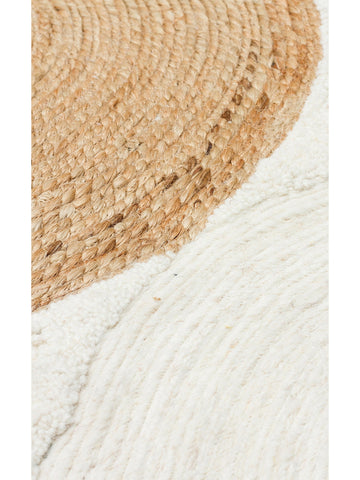 Woolstar %100 Naturel Kazak Desenli Salon Oturma Odası Koridor Antre El Dokuma Örgü Halı 902NATWHITE - Carpetdocia