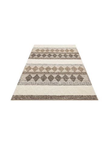 Woolstar %100 Naturel Kazak Desenli Salon Oturma Odası Koridor Antre El Dokuma Örgü Halı JD 01 GREY - Carpetdocia